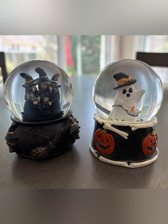 Other - Halloween Ghost & Witch Snow Globes Set - Festive Black and White Décor